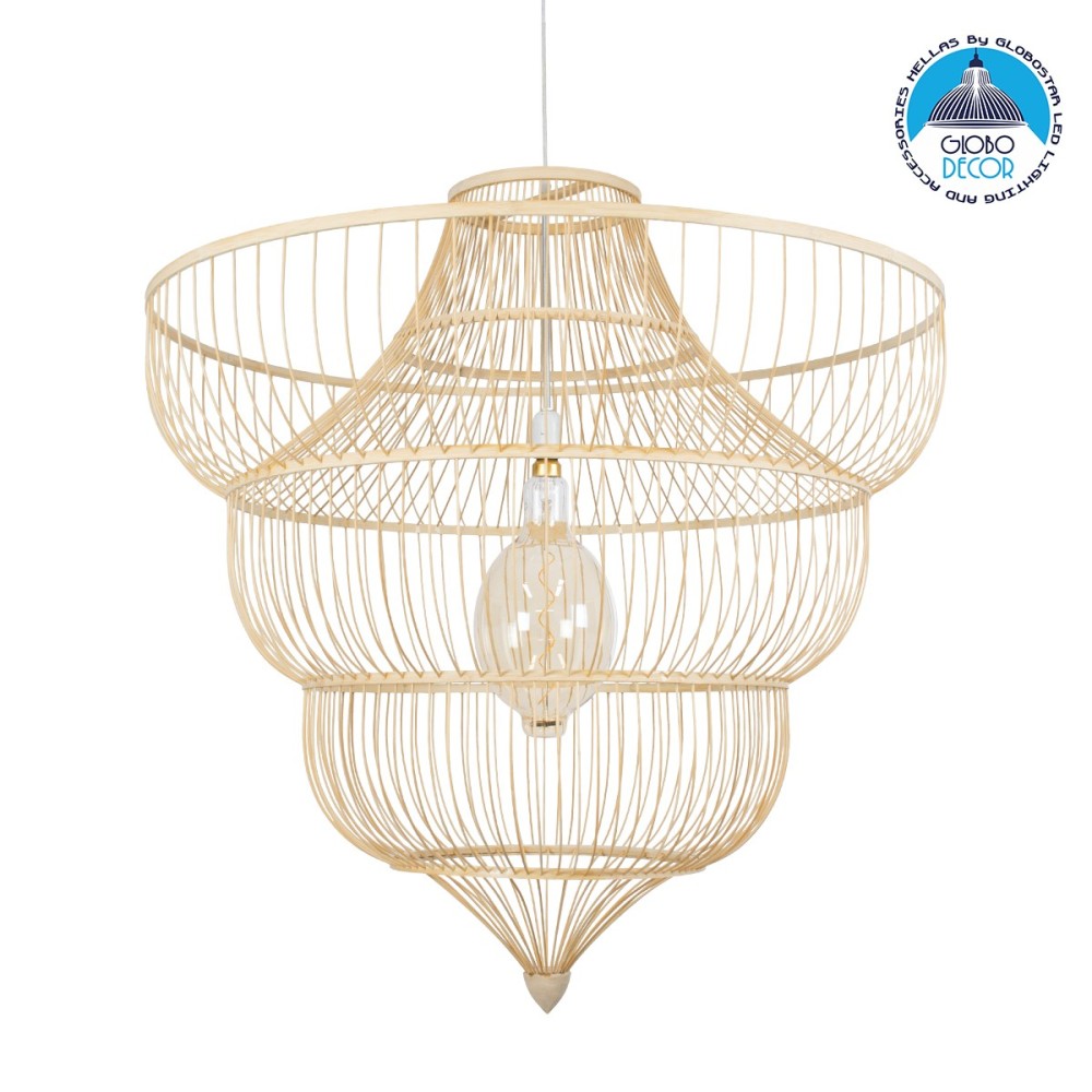 GLOBOSTAR® HIBISCUS 01781 Boho Κρεμαστό Φωτιστικό Οροφής με Ντουί 1 x E27 AC 220-240V IP20 - Μπεζ - Μ100 x Π100 x Υ100cm